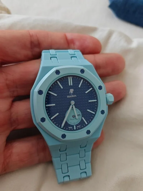 Swatch Blue Dial Pale Blue Bracelet Ceramic-Style Watch