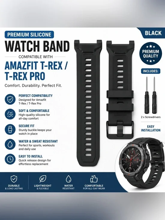 T-Rex / T-Rex Pro Premium Silicone Watch Band - Black