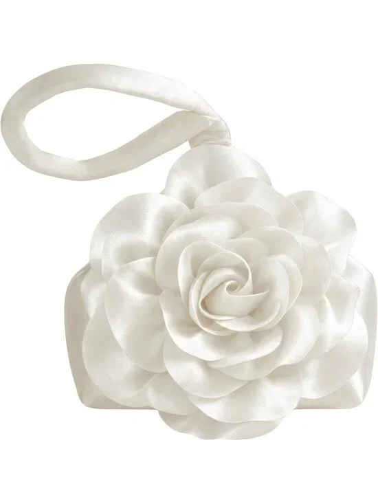 〽️ Women’s White Satin Flower Triangle Clutch Wristlet Purse Evening Bag