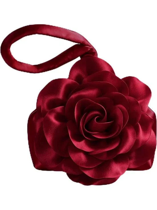 〽️ Women’s Red Satin Flower Triangle Clutch Wristlet Purse Evening Bag