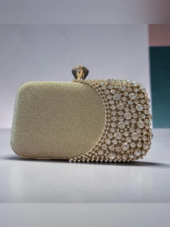 Gold Crystal Embellished Evening Clutch