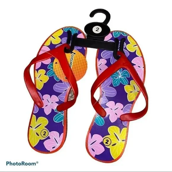 Sole Selection Red Tropical Floral FLIP FLOPS NWT