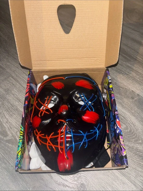 LED Halloween Mask in Black with Red and Blue Accents