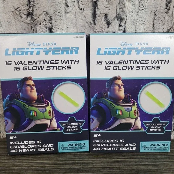 Lot Of 2 Disney Buzz Lightyear 16ct Valentine's Day Classroom Cards Glow Sticks