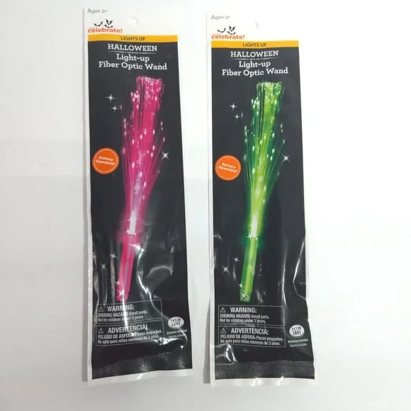 Way to Celebrate Halloween Light Up Fiber Optic Wand Set Pink Green