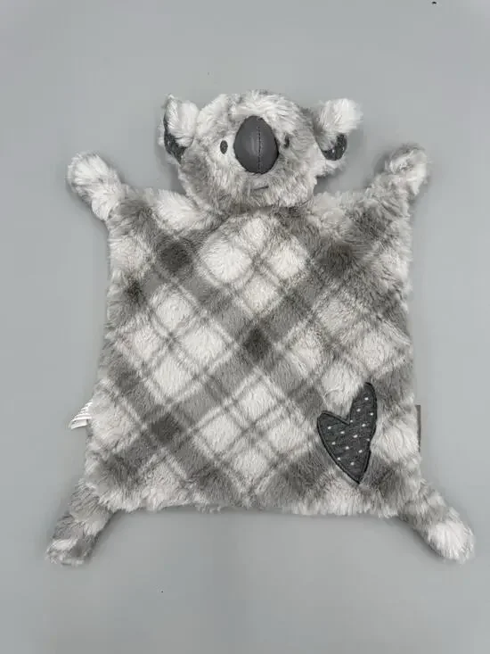 Demdaco Koala Bear Lovey Rattle Plush Baby Gray‎ Plaid Security Blanket W/ Heart
