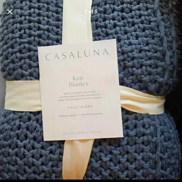 Casaluna Knit Blanket - Full/Queen - Blue- New