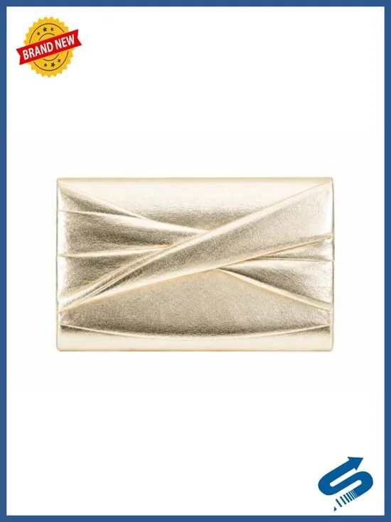 Pleated Metallic Synthetic Evening Clutch with Chain Strap Formal