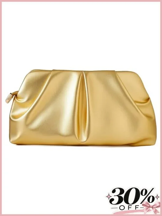 Ruched PU Leather Clutch Purse with Detachable Chain Crossbody Evening Bag