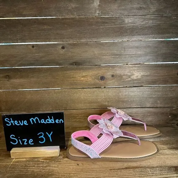New NIB Big Kids Steve Madden Macee Pink Floral Slingback Sandals Size 3 Y‎