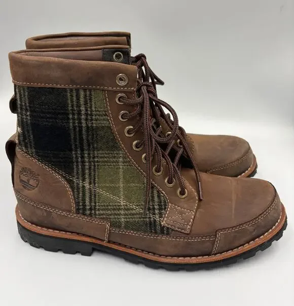Timberland Earthkeepers Boots Mens Size 9 Brown Leather Smartwool Plaid 74151