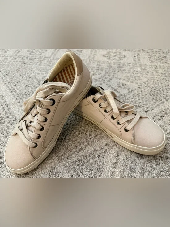 Taos Z-Soul Side Zip Lace Up Light Tan Canvas Sneakers Sz 9