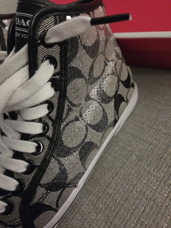 Coach High-Top Sneakers in Black and White Signature Print