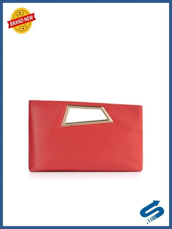 PU Leather Clutch Purse with Metallic Geo Top Handle