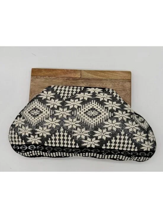 Chloe & Lex Black Floral Clutch with Wooden Handle