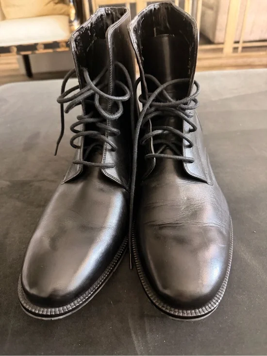 Black Men's Leather Lace-Up Boots