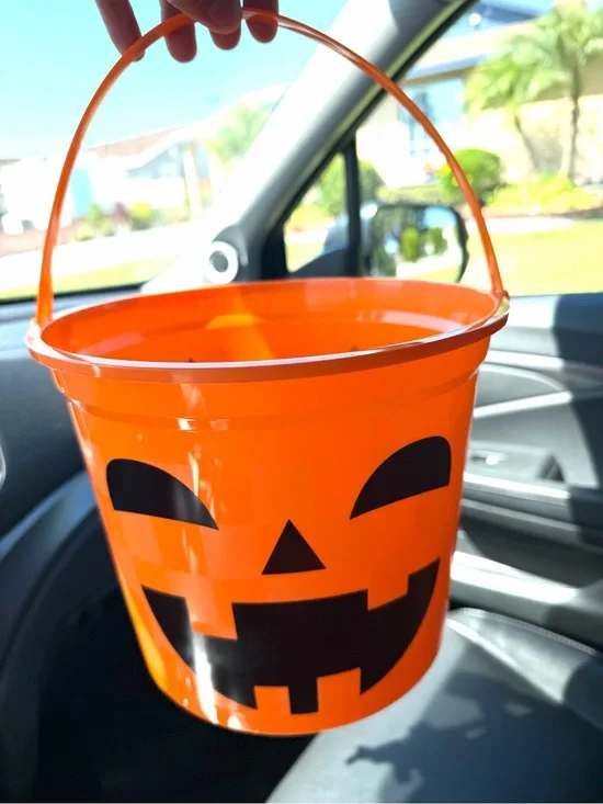 Brand New Orange Halloween Jack-O'-Lantern Candy Bucket - Party Supplies