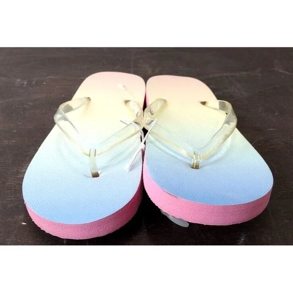 Cat and Jack Kids Girls XL 6 Flip Flops Rainbow‎ Ombre Clear Strap Beach Sandals