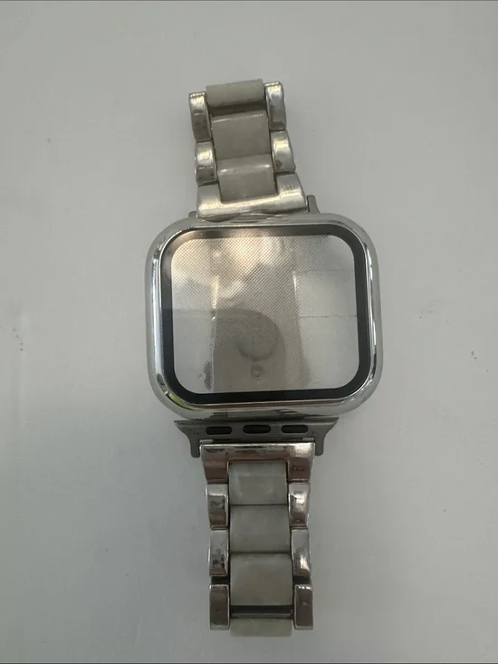 Silver Stainless Steel Smartwatch Case with Gray Inset Band