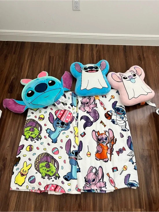Stitch Halloween and Easter blanket and pillow bundle
