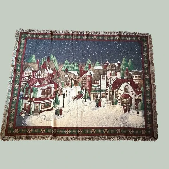 Chatham Woven Cotton Throw Blanket Winter Village Christmas Tapestry USA 50x70