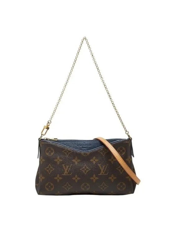 Louis Vuitton Monogram Pallas Clutch Shoulder Bag Chain Pouch Blue Marine Navy
