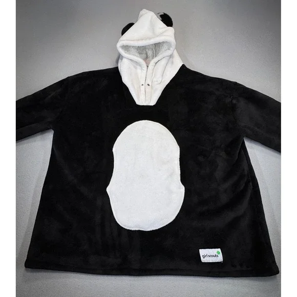 Girl Scouts Panda Oversized Wearable Blanket Hoodie Black White Plush Fleece