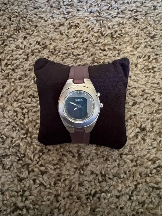 FOSSIL LADIES BLUE AM-3611 ANALOGUE PLASTIC STRAP WRISTWATCH WATCH