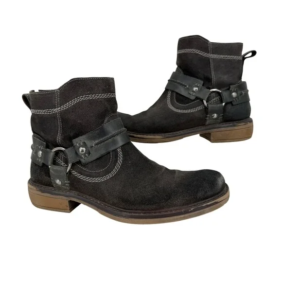 ROAN Humboldt II Harness Ankle Boots Mens 8 Brown Suede Distressed Biker Zipper
