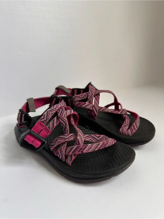 Chaco ZX1 Eco Tread Kids' Sandals with bright Pink Patterned Webbing Straps Size