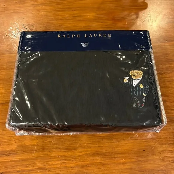 Polo Ralph Lauren Alsten Martini Bear Throw Blanket 54”x72” black cotton new