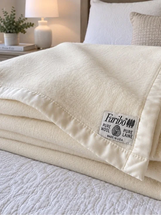 Faribo Pure Wool Cream Throw Blanket — Luxurious Softness