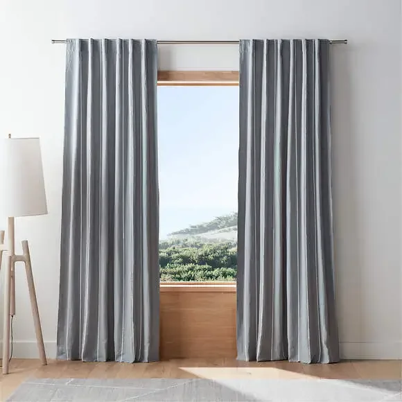 Crate&Barrel Linen Blackout Curtain Panels – Set of 2 – Mist Blue Pinstripe NWT