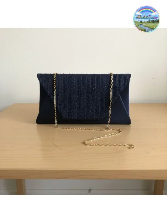 Mihawk Satin Rhinestone Clutch Evening Bag with Chain Strap