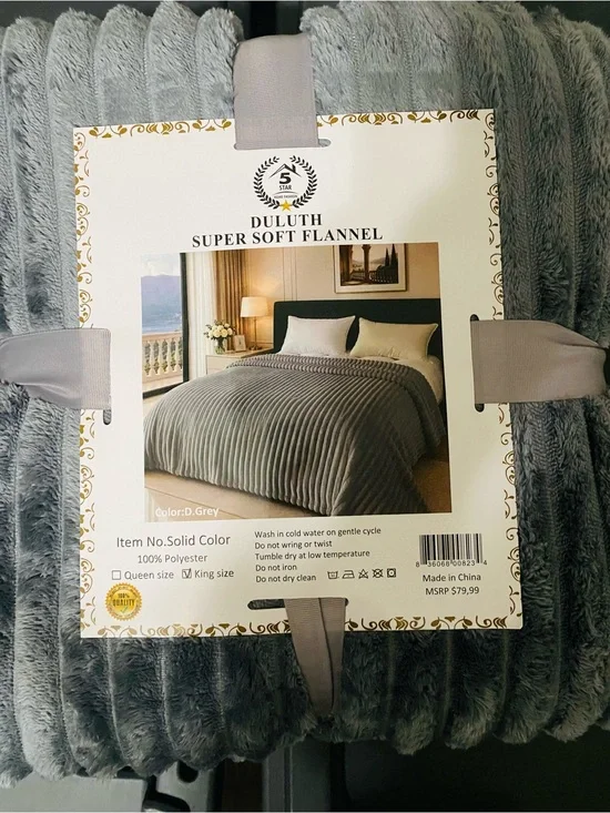 Super Soft Flannel Dark Gray Plush Blanket - King