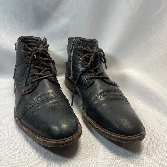 Bullboxer Men's Black Leather Lace-Up Cap Toe Ankle Boots US 12