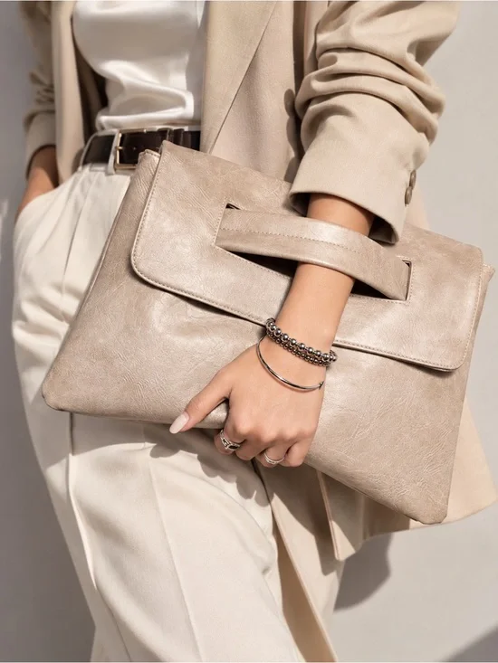 Neutral Beige Envelope Clutch Bag