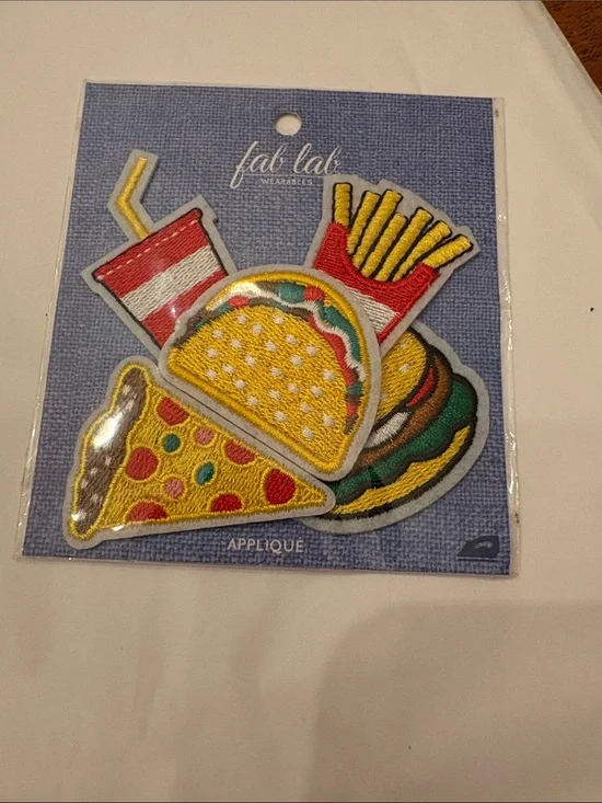 Fab Lab Yellow Fast Food Appliqué Patch Set - Taco, Pizza, Fries & Drink
