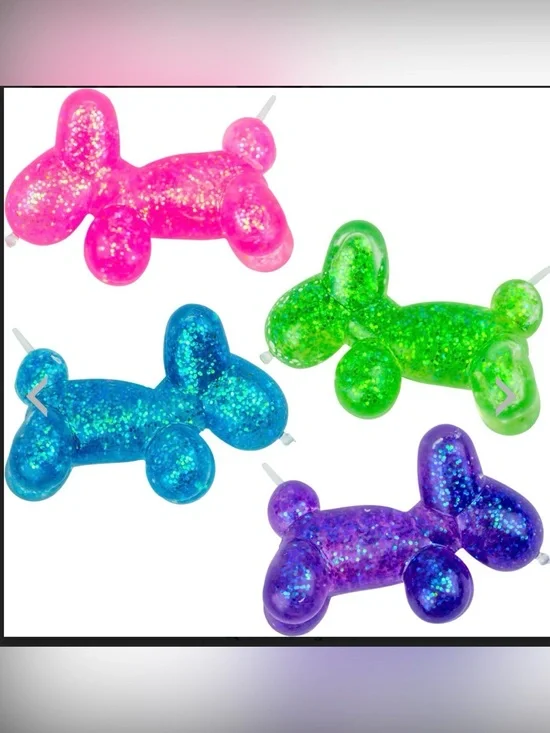 Set of 4 Sugar Squeeze Glitter Balloon Dog Squishies -Pink, Green, Blue & Purple