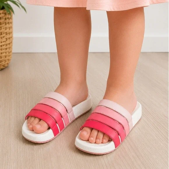 Janie and Jack Ombre Pool Slide Multi Strap Pink Red Beach Summer Vacation 9 EUC