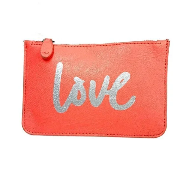 LOFT Small Leather Zip Top Pouch - Coral Orange 6