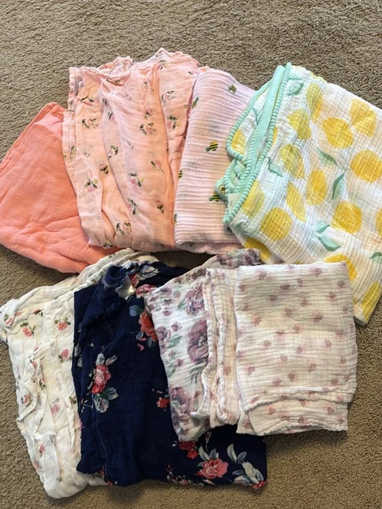 Kids Pink Floral and Yellow Lemon Muslin Pajama Swaddle Set