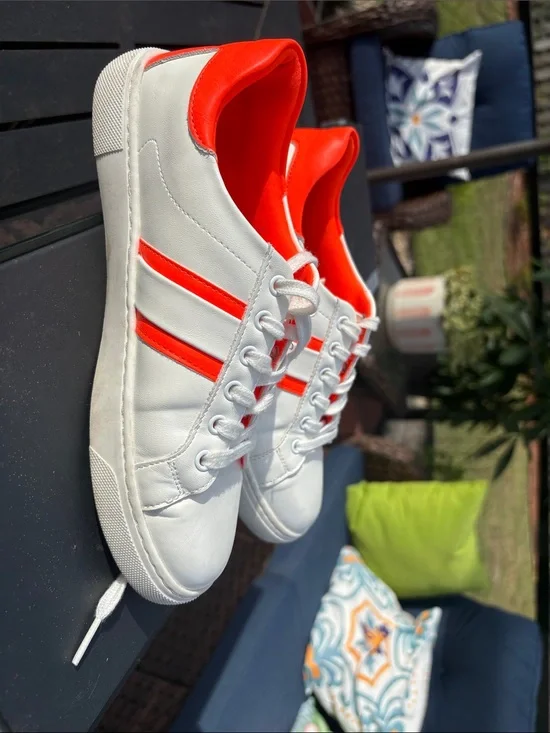 Aldo White Sneakers with Neon Orange Trim