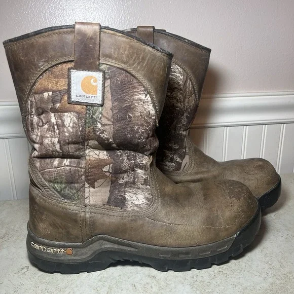 Carhartt CMF1375 Mens 11 W Wide Waterproof Camo Wellington Work Boots ASTM EH