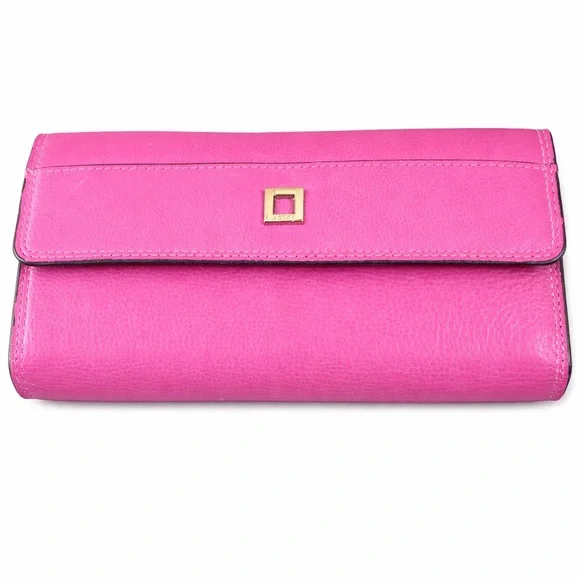 Lodis Pink Pebbled Leather Wallet Clutch Organizer