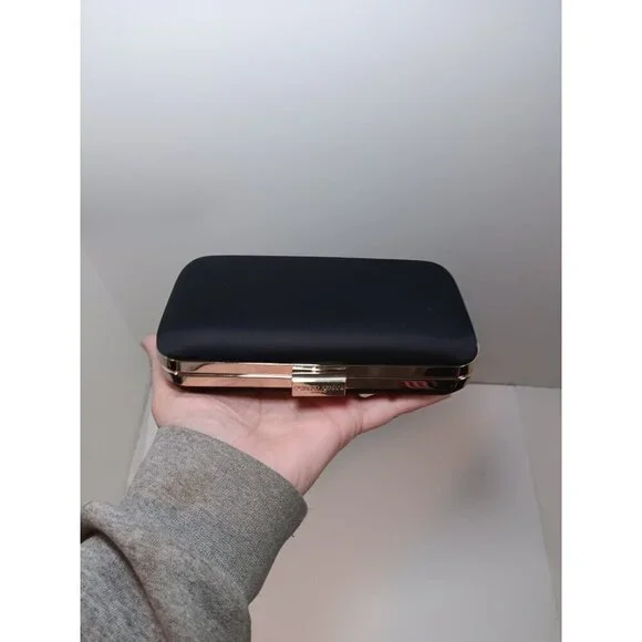 Giorgio Armani Parfums Matte Black Cosmetics Satin Snap Clutch Purse Case