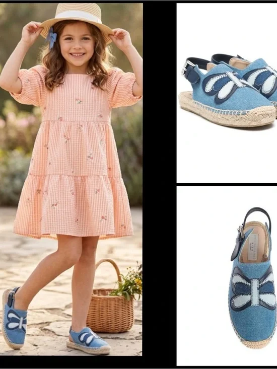 Stella McCartney Blue Denim Butterfly Patchwork Espadrille Slingback Sandals 32