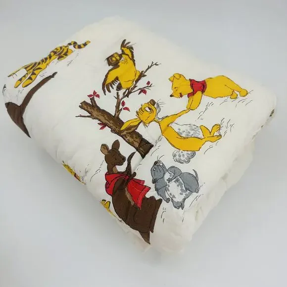 Vintage Winnie the Pooh Friends Comforter Baby Crib Blanket Quilted Thick Sears