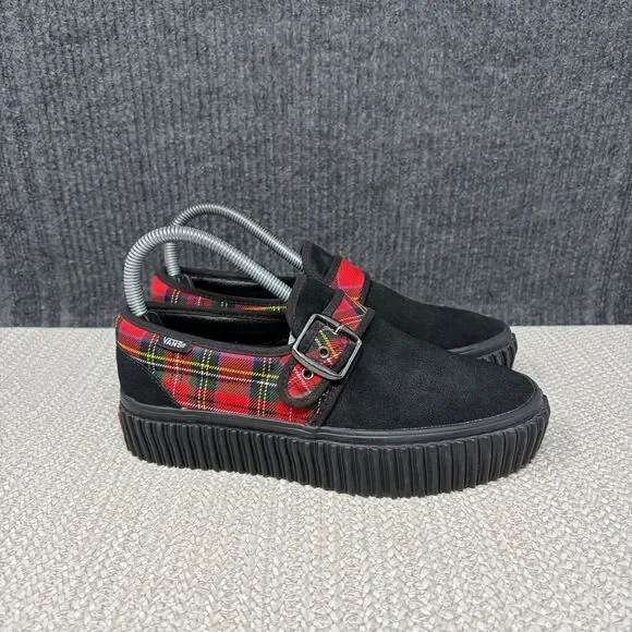 Vans Style 47 Creeper Black Tartan Plaid Buckle Suede Shoes Women’s 6.5