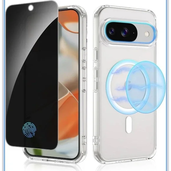 D0059-Google Pixel 9 Pro Case Magnetic Clear with Privacy Screen Protector 6.3
